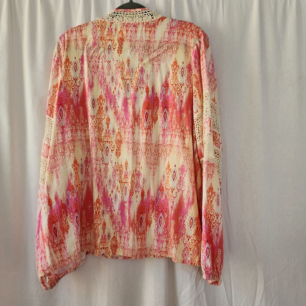 Stella Parker Bohemian Long Sleeve Top Crochet coastal XXL boho Pink Cream New - Picture 8 of 8